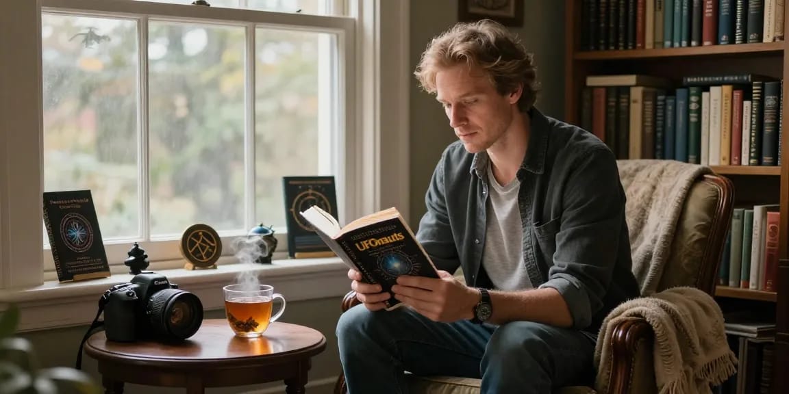 Explore spiritual themes from UFOnauts by T Allen Greenfield at https://tallengreenfield.com in a cozy reading nook.