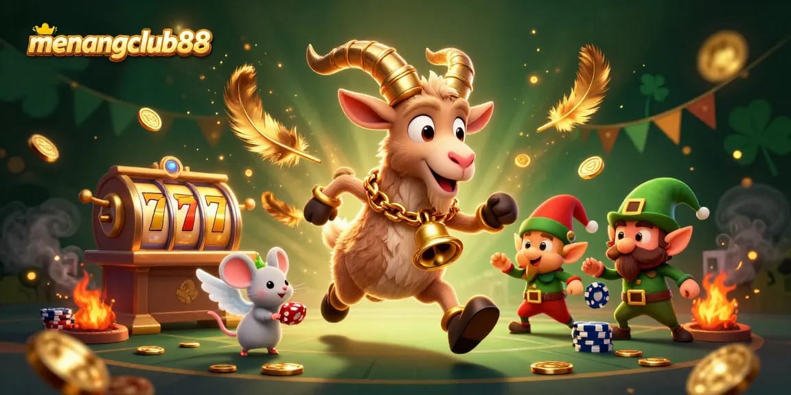 Engage with thrilling adventures at menangclub88 with vibrant casino scenes featuring Krampus, angel, and gremlins.