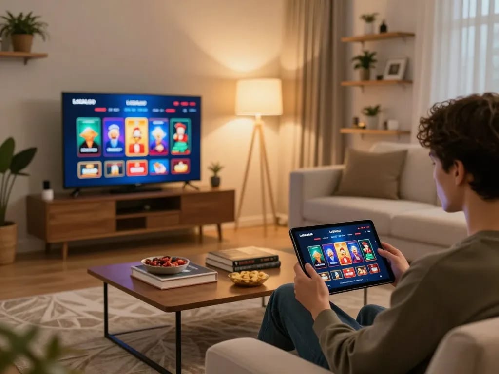 LIGALGO user engaging in online casino gaming on tablet with strategic insights