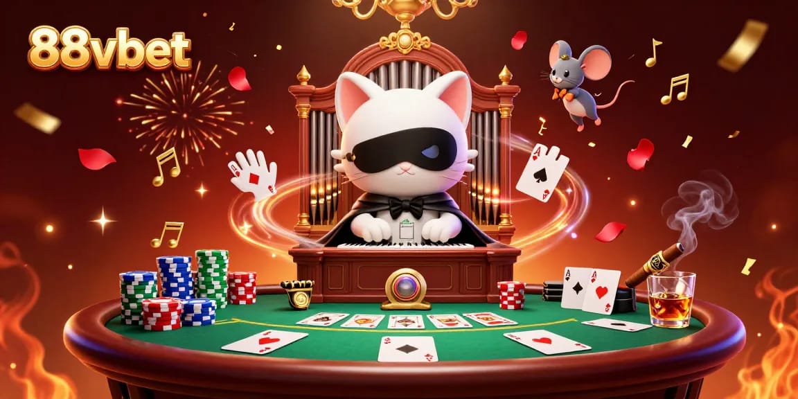 Join the excitement at 88vbet with a stunning scene of poker action and vibrant casino elements.