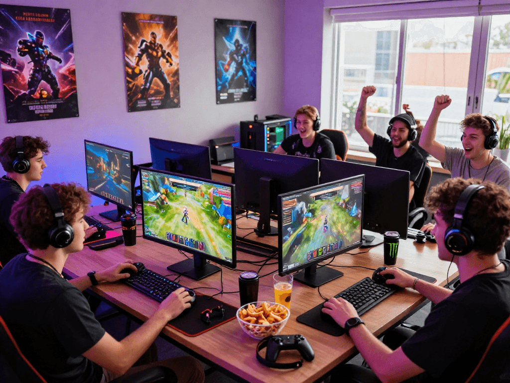 Gamers enjoying an online experience on mpocash.blog, showcasing an exciting gaming setup.