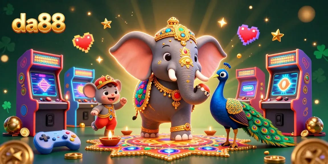Experience the excitement of da88 with a vibrant 3D casino illustration featuring colorful gaming elements.