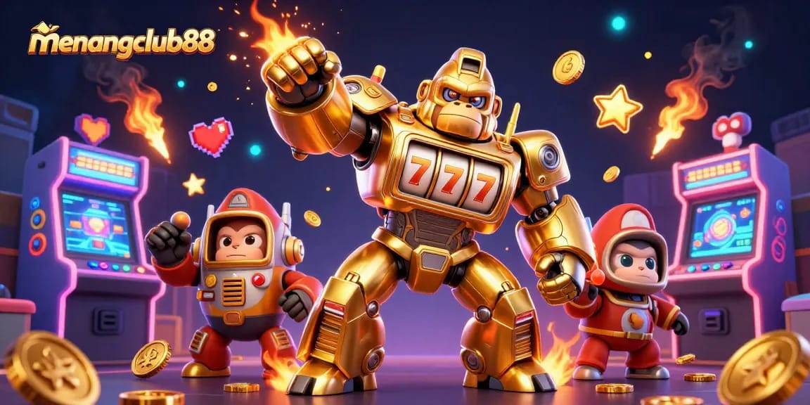 Play thrilling games at menangclub88 with dynamic 3D casino illustration showcasing excitement.