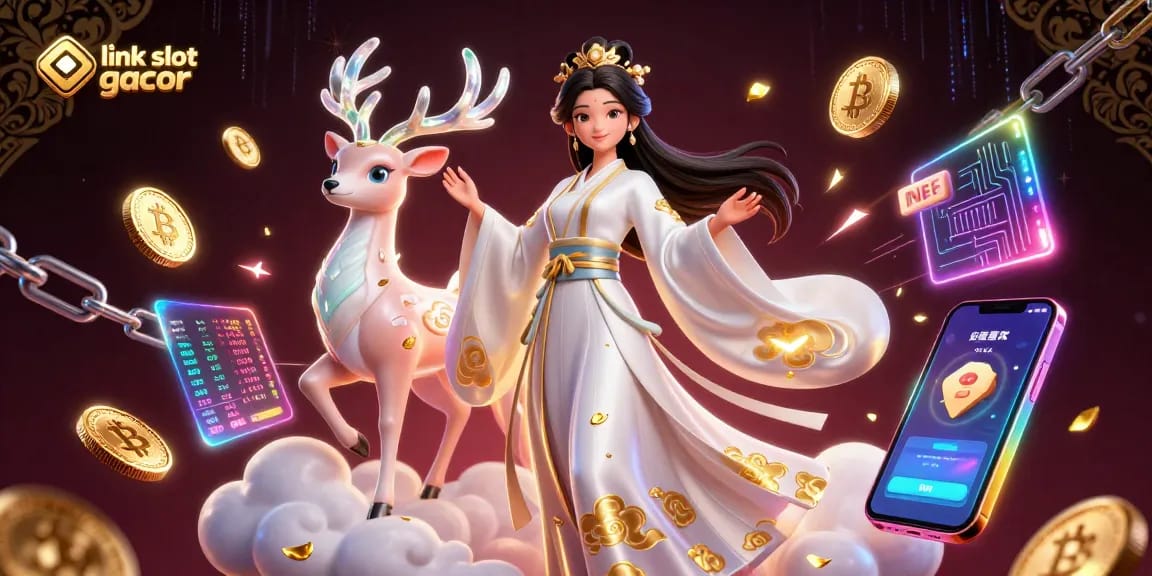 Experience the thrill with link slot gacor in this vibrant casino-themed illustration showcasing dynamic gaming elements.