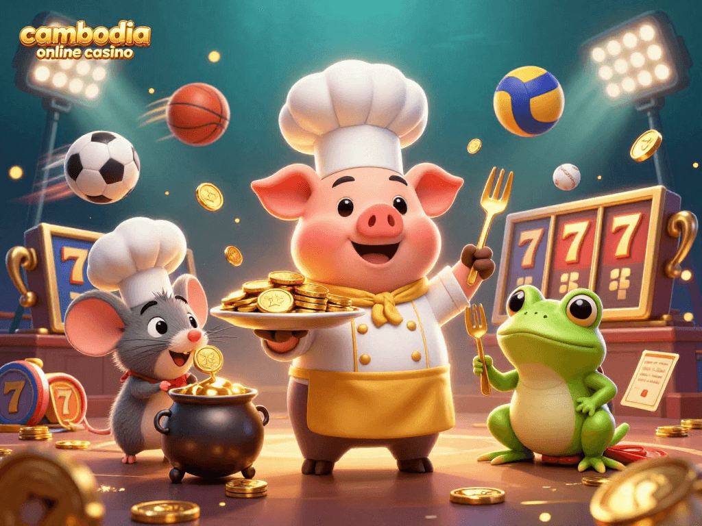 Experience the vibrant action of the cambodia online casino with lively characters and game elements in a dynamic 3D scene.