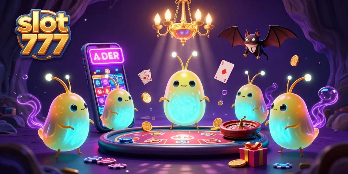 Play engaging 777 slots at a lively cave casino illuminated by bioluminescent glowworms.