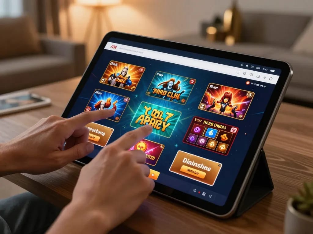 Engaging gameplay on SC88 tablet interface, showcasing dynamic casino graphics in a home scene
