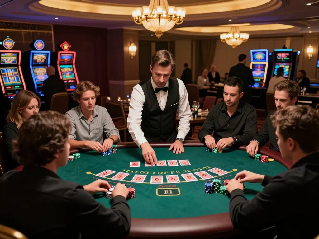 Nohu live blackjack game with focused players and sophisticated dealer in casino setting