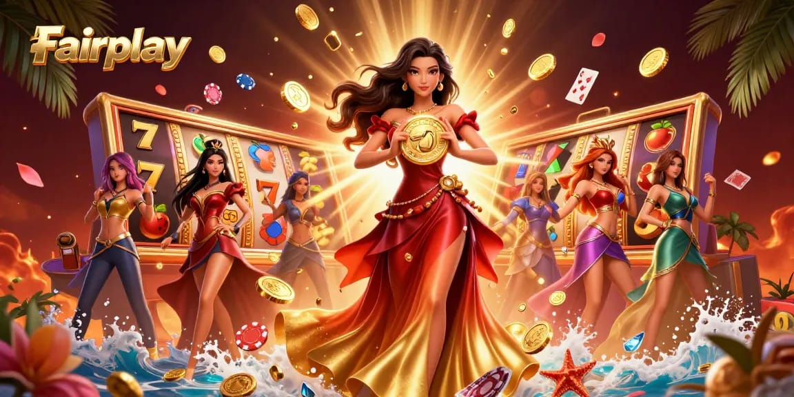 Experience Fairplay action with a stunning portrayal of slot games and a glamorous character.