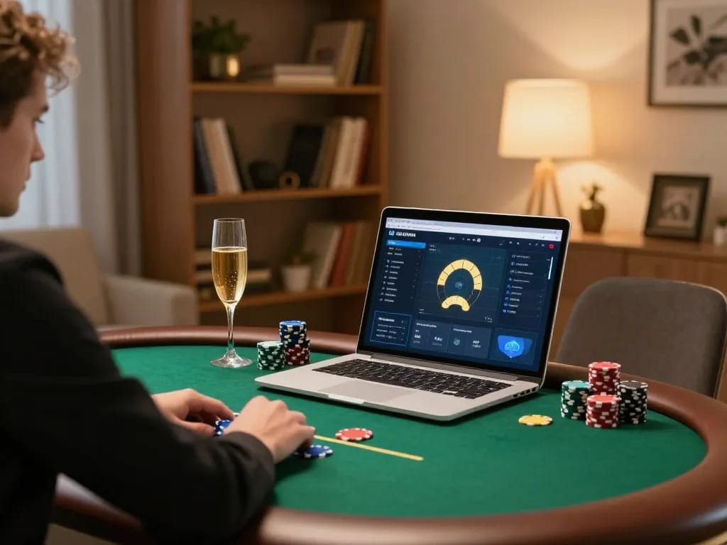 Player enjoying an engaging online poker game on 789F from a stylish home office.