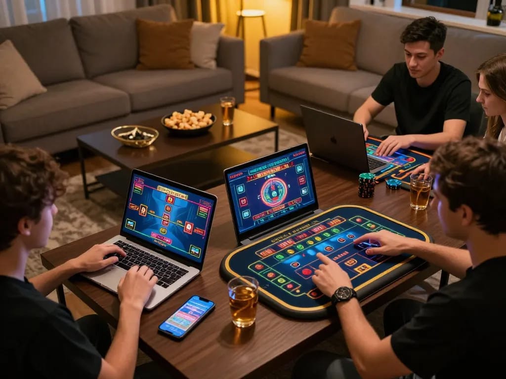 Players enjoying dynamic online gaming at Hitclub from home, showcasing excitement and interaction