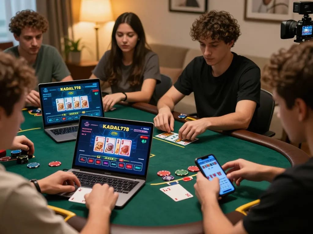 KADAL778 players strategizing bets in an engaging online blackjack game setting, showcasing active gameplay and focused expressions.