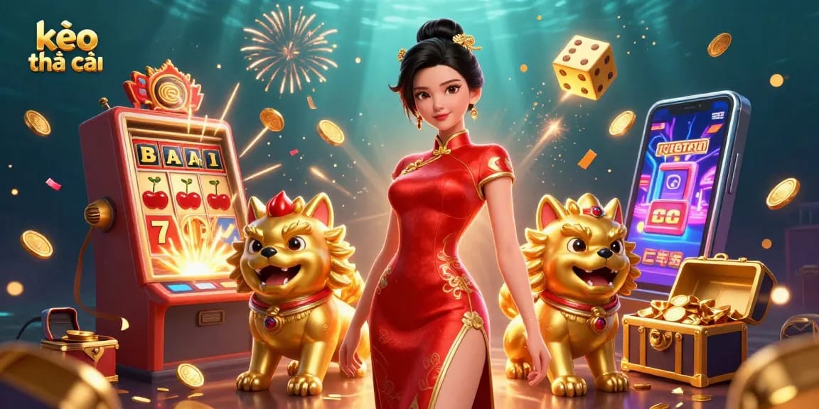 Engage with kèo nhà cái in this vibrant 3D casino scene featuring an elegant Asian woman and dynamic gaming elements.
