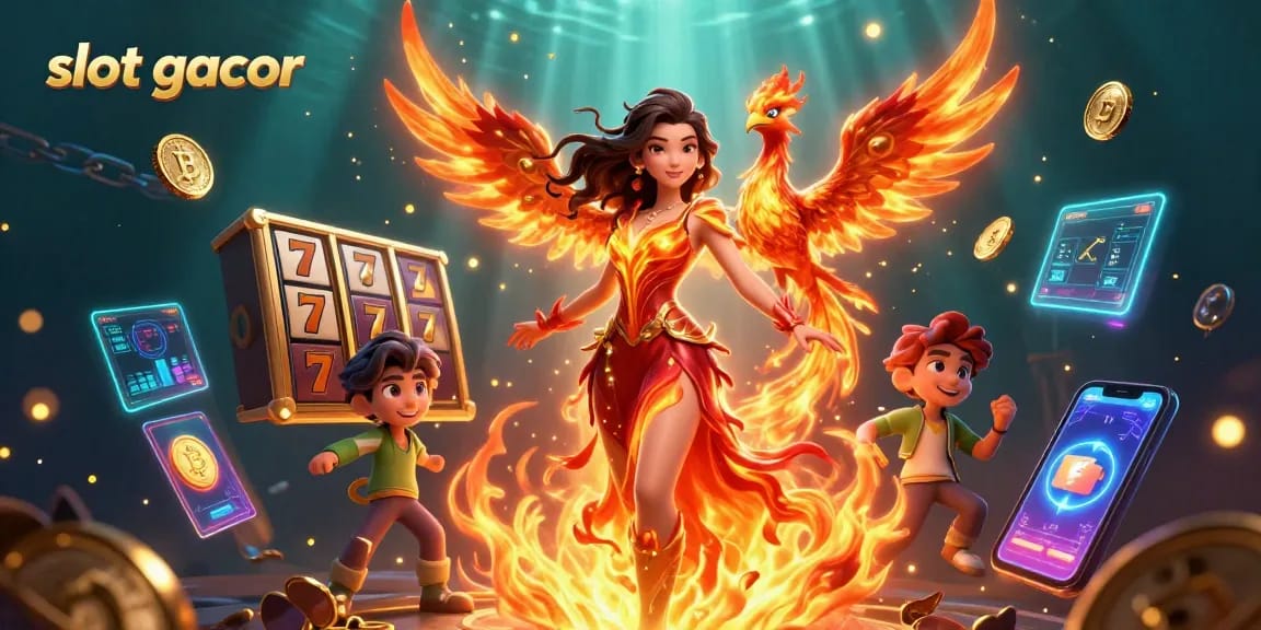 Experience the thrill of slot gacor with a fiery scene showcasing dynamic gaming elements and characters.