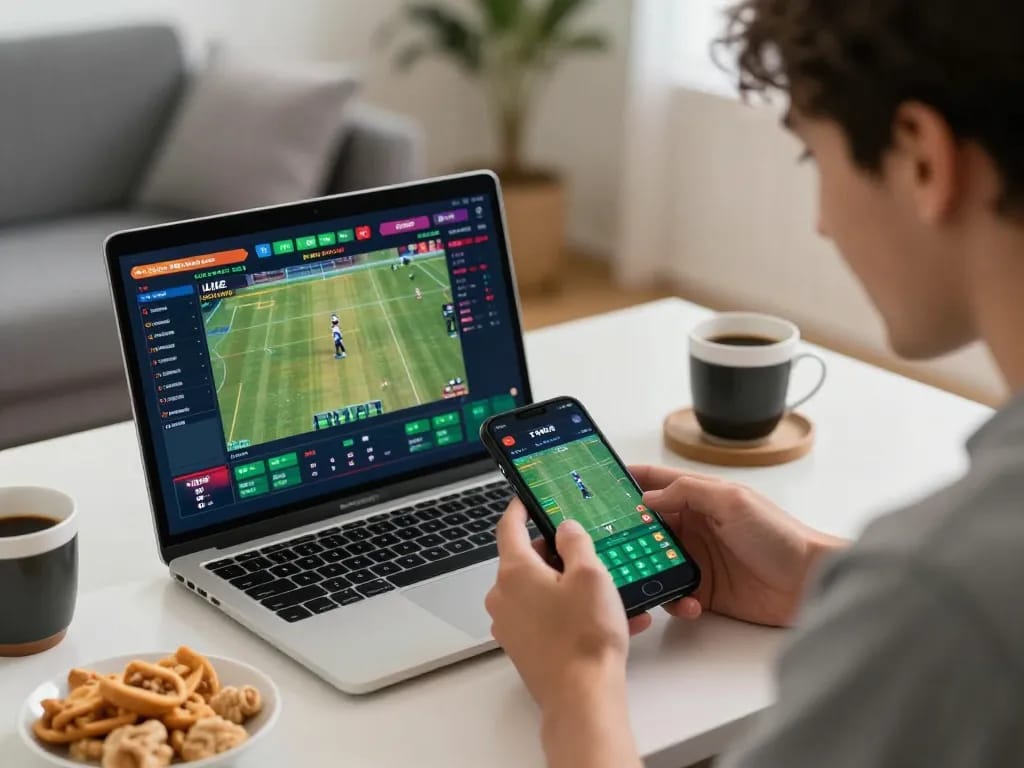 Engaging in strategic sports betting with 789win on a laptop, demonstrating modern online gaming.