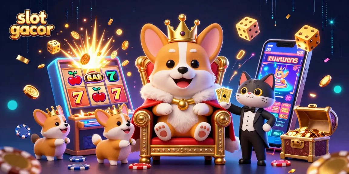 Rasakan sensasi slot gacor dengan corgi kerajaan di atas takhta chip poker di tengah ledakan jackpot.