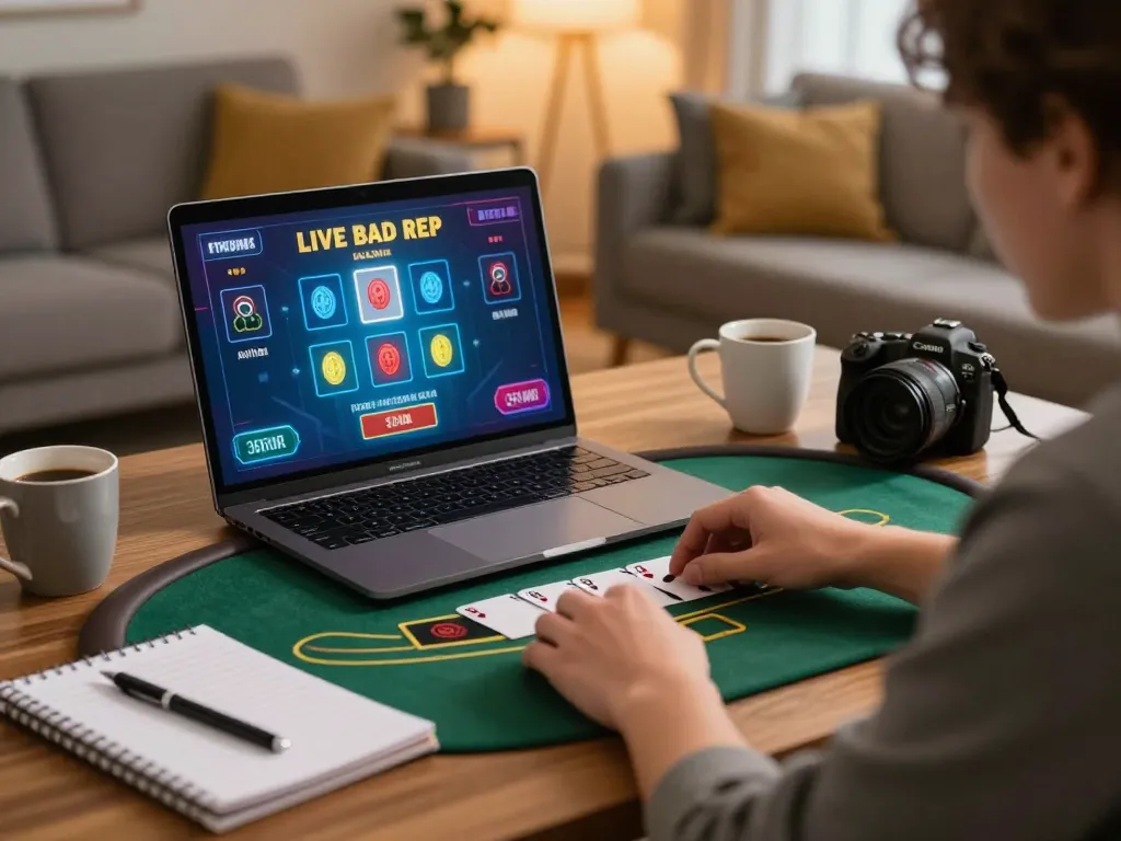 Engaged player at kp88 live blackjack table on laptop, showcasing strategic gameplay.