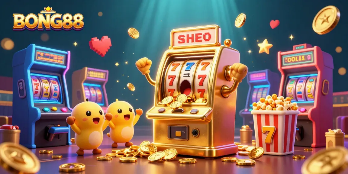 BONG88 slot machine hitting jackpot with animated characters celebrating in a vibrant casino scene.