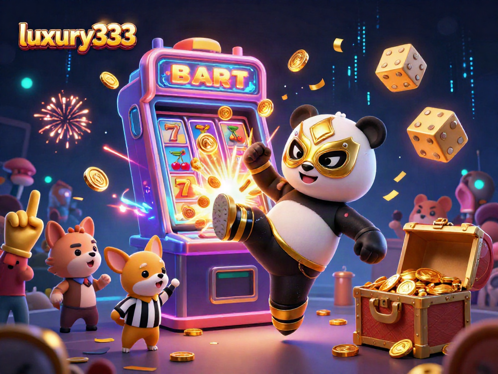 Gamer dengan luxury333 merasakan kegembiraan di slot mesin, sedang menyaksikan keberuntungan meledak.