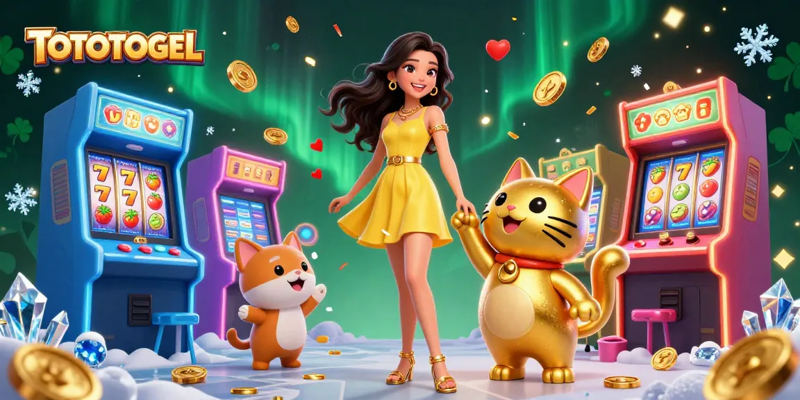 TOTOTOGEL features an exhilarating 3D scene with a lucky cat and cheerful woman in a casino setting.