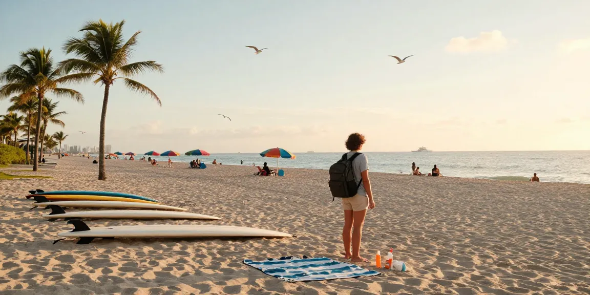 Pengunjung menikmati pantai Miami yang indah saat matahari terbit, https://miami4d.com/ dengan aktivitas santai, pemandangan laut.