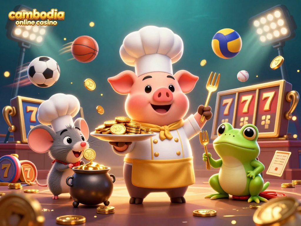 Experience the vibrant action of the cambodia online casino with lively characters and game elements in a dynamic 3D scene.