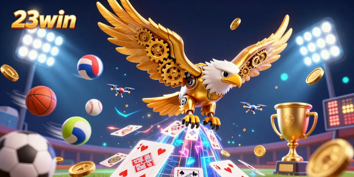 Engage with thrilling sports betting action at 23win, featuring an energetic, dynamic 3D casino scene.
