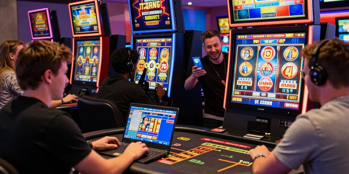 Engaged players enjoying new UK casino sites with dynamic gaming experiences on smartphones and laptops.