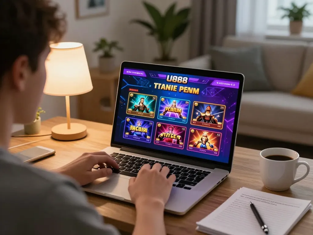 Engaging in U888 online gaming while planning strategy in a cozy home environment