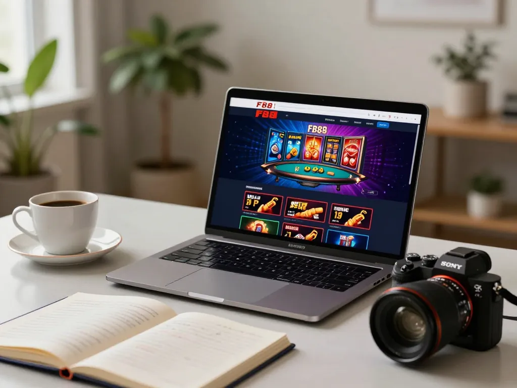 Player strategizing on FB88 online casino platform with cozy home setup