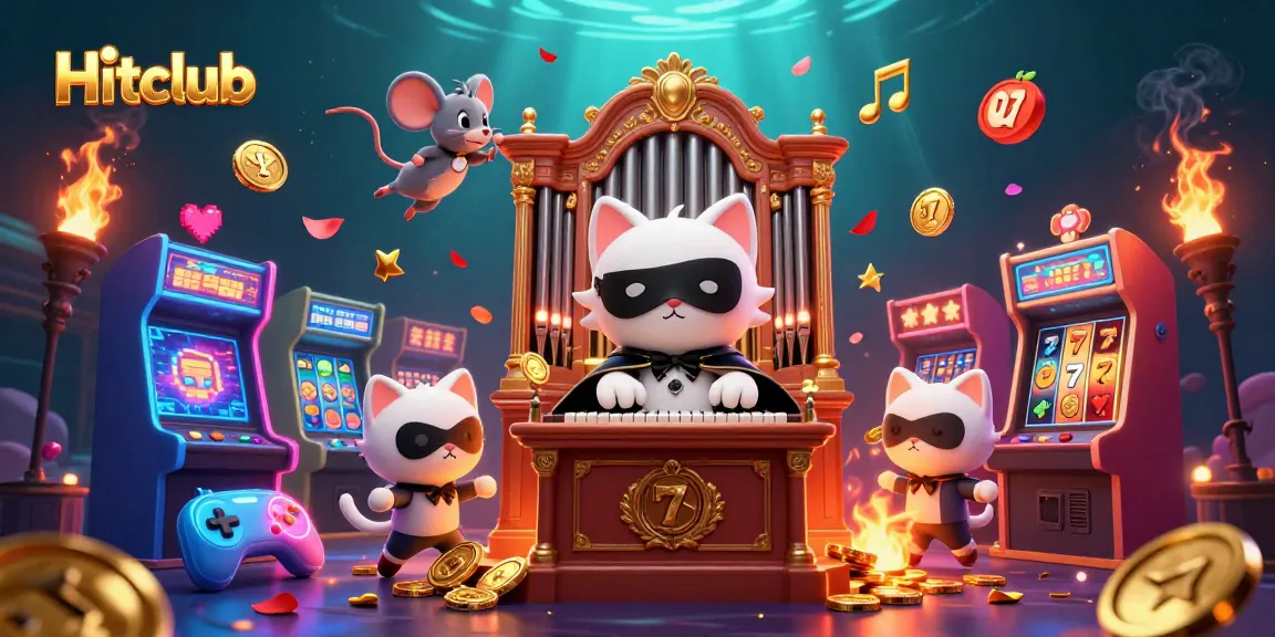 Engage with the vibrant Hitclub casino, showcasing a dynamic scene of gaming elements and characters.