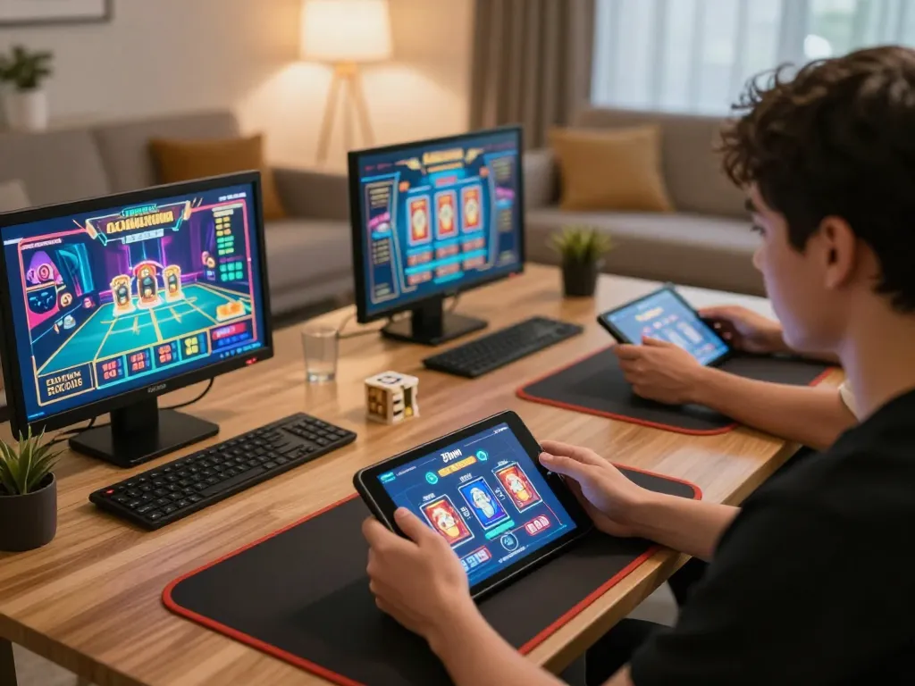 Players enjoying various games on 78win casino app in a cozy home setting.