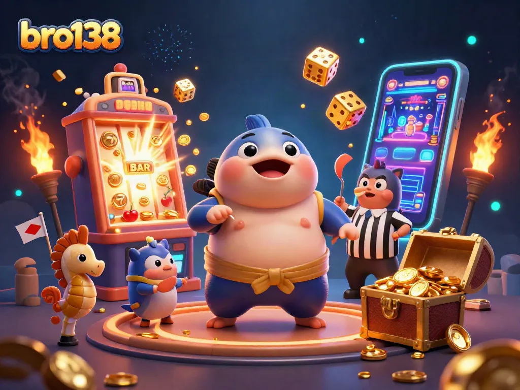 Experience excitement with bro138's vibrant jackpot scene featuring a fugu and spectacular prizes.