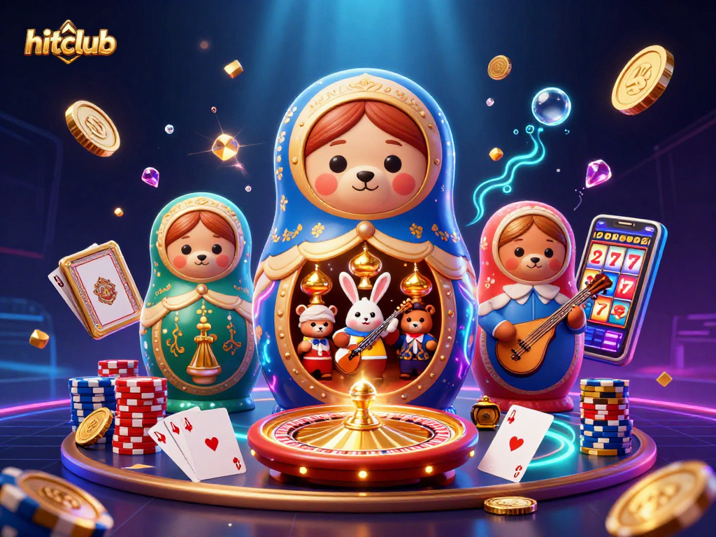 Hitclub gaming experience with vibrant casino elements and characters creating excitement.