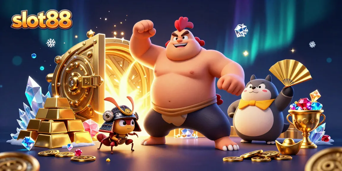 Menangkan jackpot slot88 dengan simbol beruntung dalam suasana kasino yang megah dan berwarna-warni.