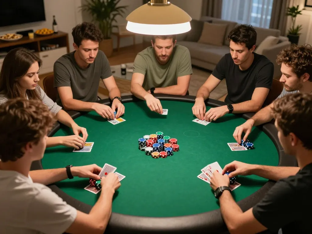 Players strategizing at a poker table while enjoying the online experience at 7-hd.