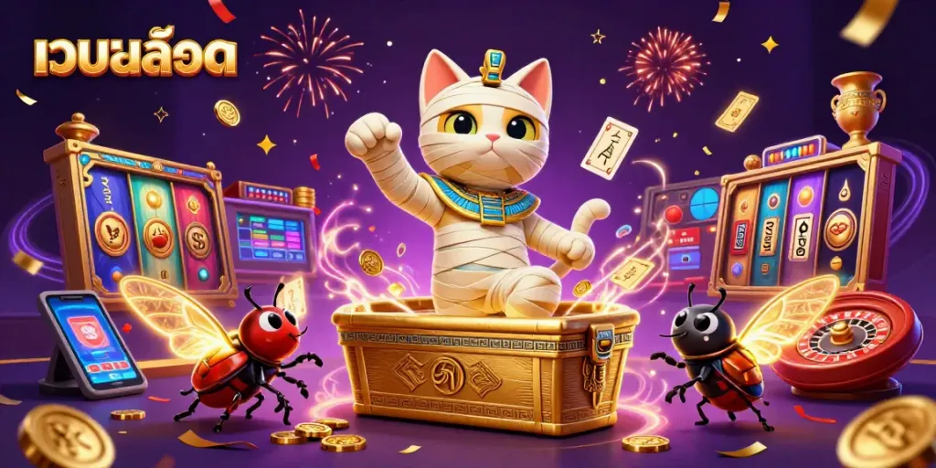 เกมสล็อตเว็บสล็อต ที่มีแมวดำและแมลงสาบเกลียวทองเพื่อสร้างความสนุกสนาน