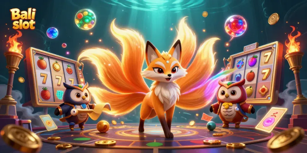 Experience the thrilling Bali slot with glowing nine-tailed fox spirit and jackpot reels in vibrant 3D.