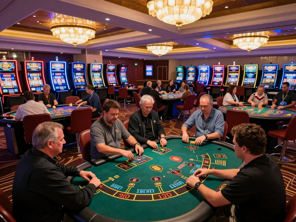 Players engaging in strategic blackjack gameplay at CM88 casino with vibrant atmosphere.