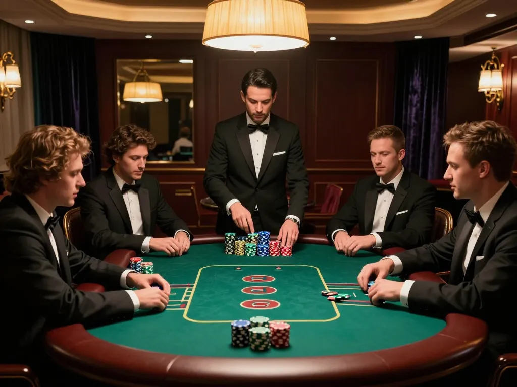 Players strategizing in a Texas Hold'em game at five88 top casino with ambiance lighting.