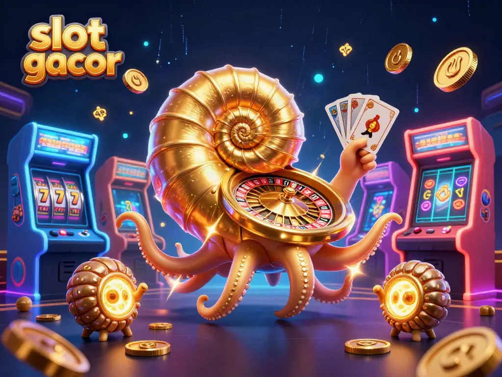Engage in thrilling slot gacor action with a vibrant 3D illustration of a nautilus-themed casino scene.
