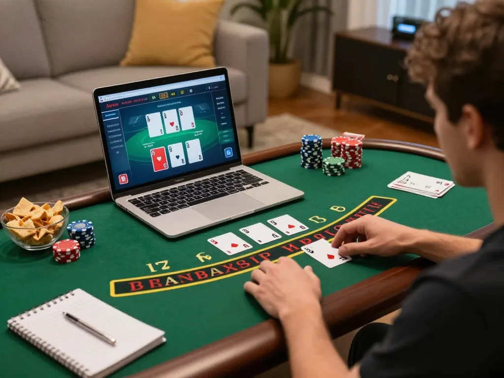 Player strategizing live blackjack at home with LV88 gaming interface