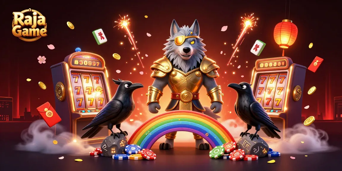 Enjoy thrilling gameplay with Raja Game, featuring slot machines and mythological characters in a vibrant casino setting.