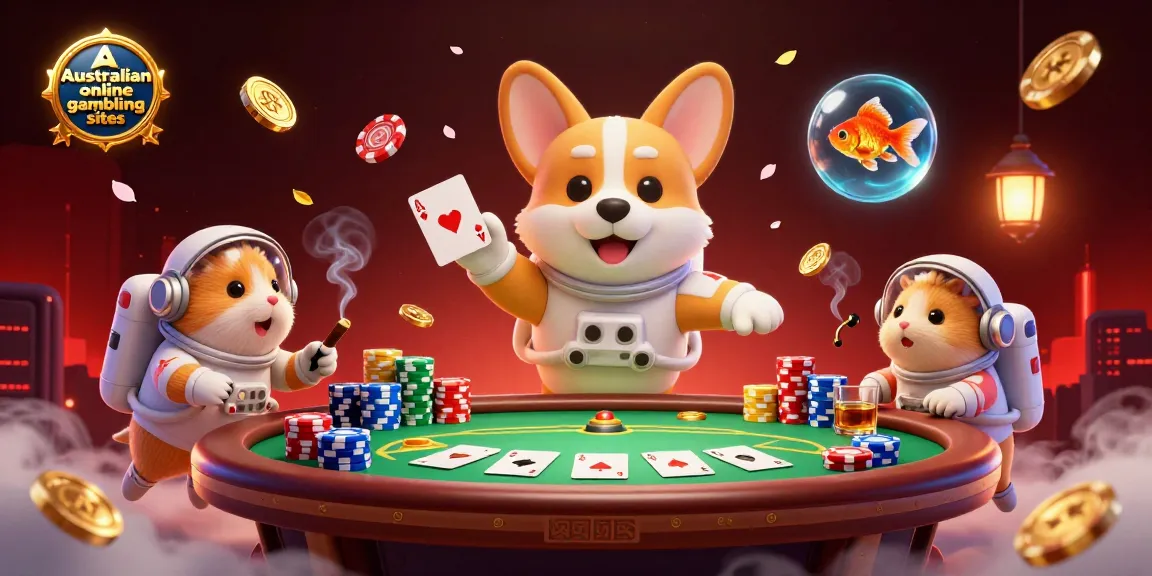 Explore exciting Australian online gambling sites with a fun illustration featuring a corgi astronaut in a space casino
