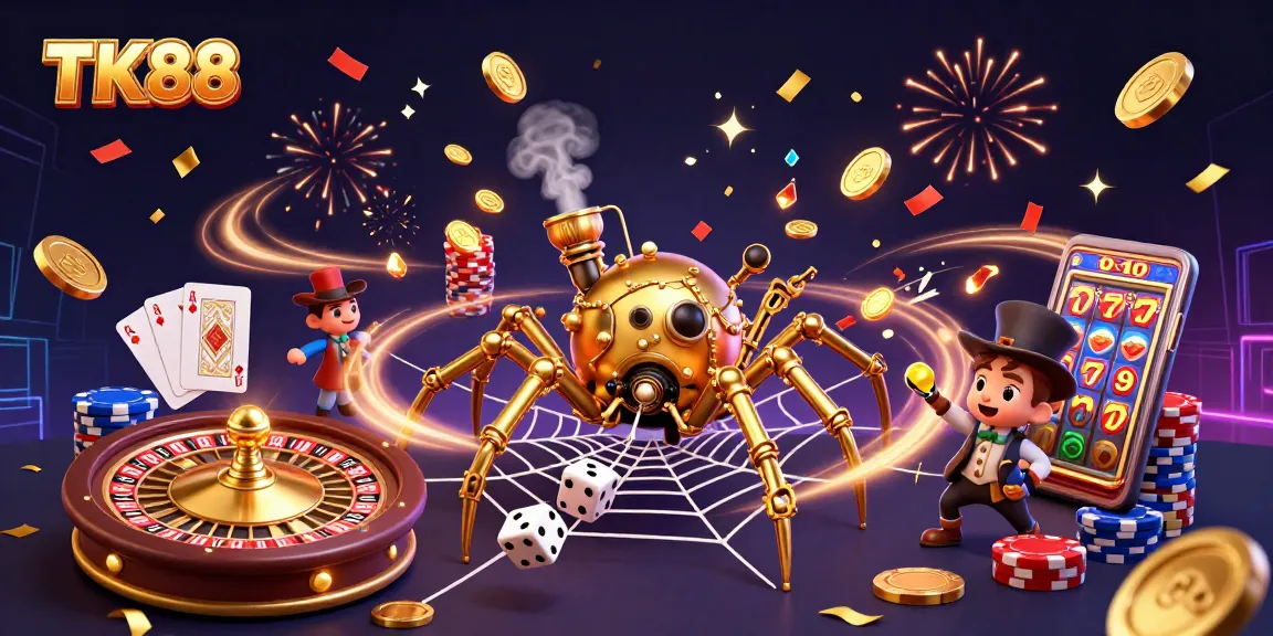 Experience thrilling games at TK88 with a steampunk-themed illustration showcasing casino excitement.