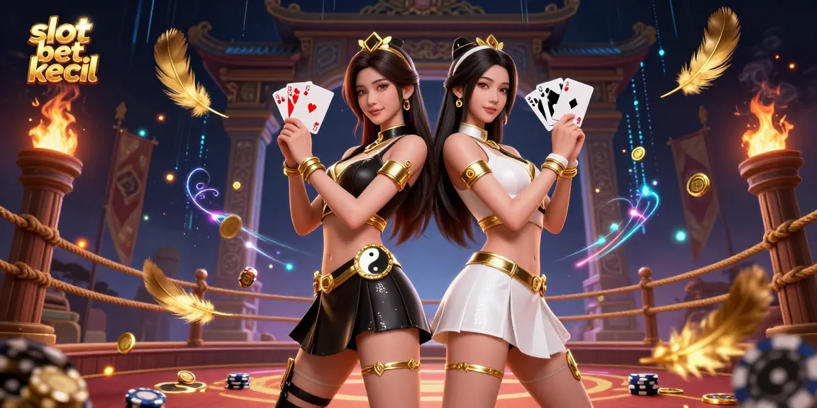 Engage with slot bet kecil strategies while enjoying dynamic gameplay showcased by twin Asian women in a vibrant casino setting.