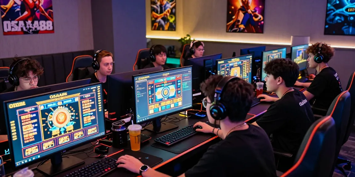 Players immersed in OSAKA88 gaming environment showcasing excitement and vibrant slot graphics.