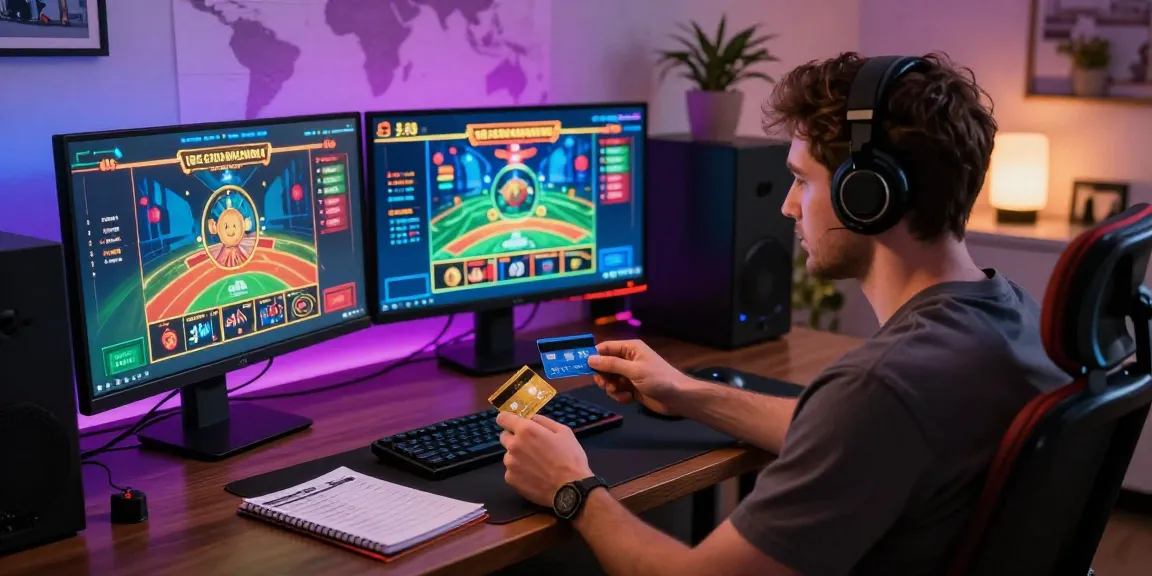 Player engaging with credit card casinos UK using a modern gaming setup.