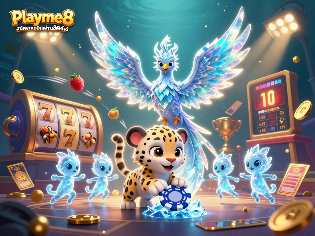 เล่นเกมคาสิโนที่ Playme8 สมัครสมาชิกผ่านมือถือ กับฟีนิกซ์น้ำแข็งและลูกแพนเตอร์ในคาสิโนออนไลน์