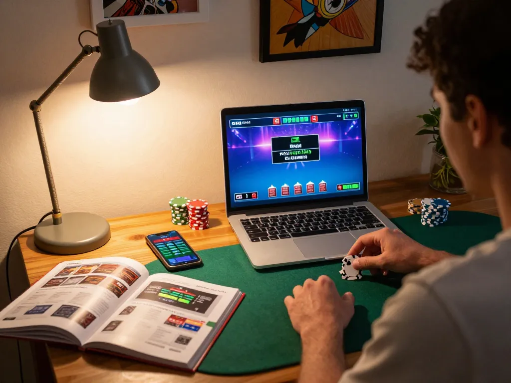 Engaging in strategic online poker at home with 388bet on the laptop screen